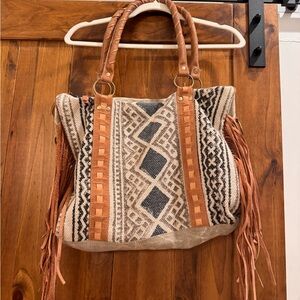 Bohemian Geometric Shoulder Bag with Fringe